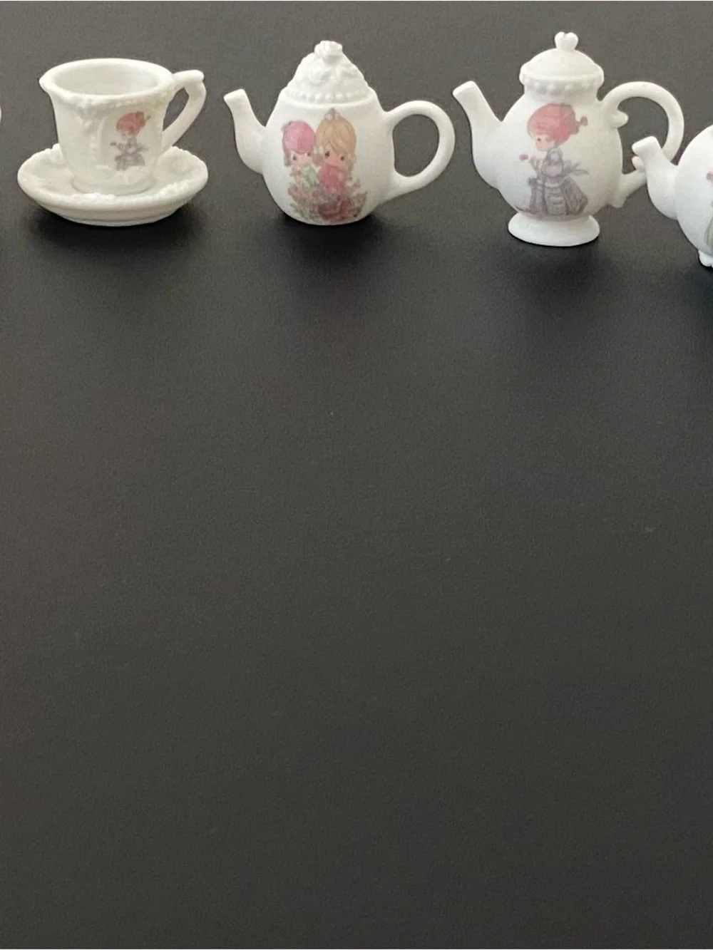 Precious Moments White Porcelain Mini Tea Set with Pink Accents